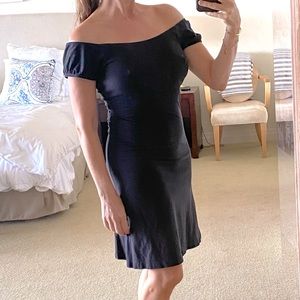 Theory black off shoulder dress size Petite